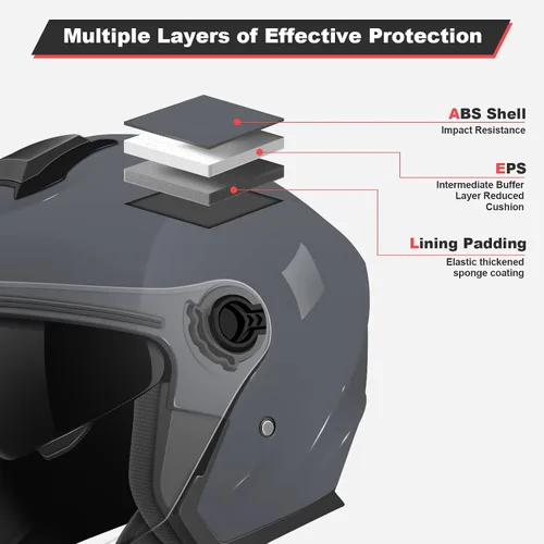 Vista 2 de Casco de motocicleta abierto para adultos 3/4, con doble visera, para moto, scooter, ebike, ciclomotor, para hombres y mujeres, aprobado por el DOT