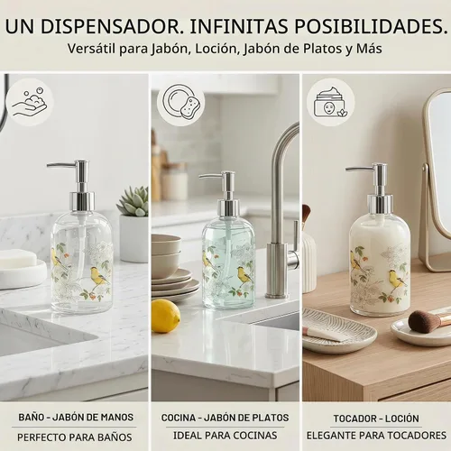 Vista 6 de Dispensador de jabón líquido con bomba de plástico, botella de vidrio recargable de 17 onzas.