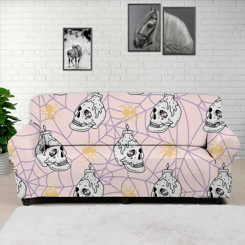 Vista 9 de AUSUKY Funda elástica para sofá con diseño de calavera de Halloween, protector de muebles (negro, M para sofá doble)
