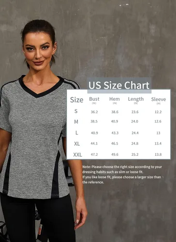 Vista 7 de HOCOSIT Camisetas de yoga para mujer, ropa deportiva, cuello en V, para entrenamiento, ejercicio, correr, secado