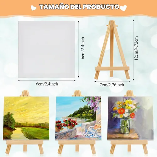 Vista 2 de Mimorou Paquete de 32 mini lienzos con caballete para pintar madera, 2.4 x