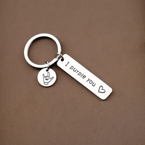 Vista 4 de TGBJE Llavero I Purple You con texto en inglés I love you, regalo para novio, día de San Valentín