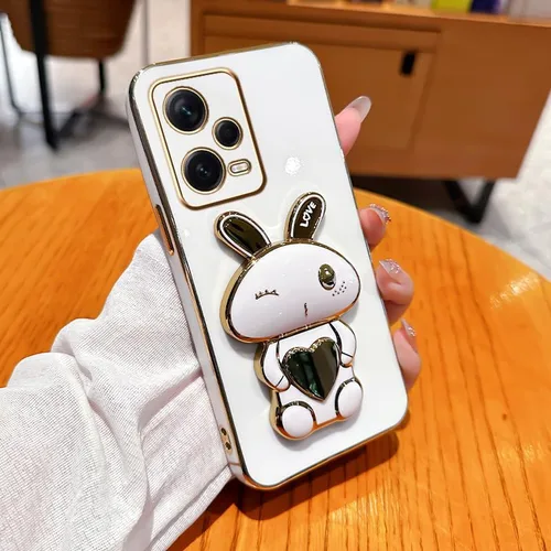Vista 7 de Funda de silicona compatible con Redmi Note 12 Pro + con bonito soporte de conejo de dibujos animados para Redmi Note 12 Pro + delgado TPU