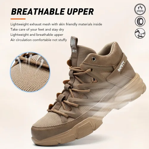 Vista 4 de Asiman Zapatos de punta de acero para hombres y mujeres, zapatos de trabajo indestructibles, ligeros, cómodos, de seguridad, antideslizantes