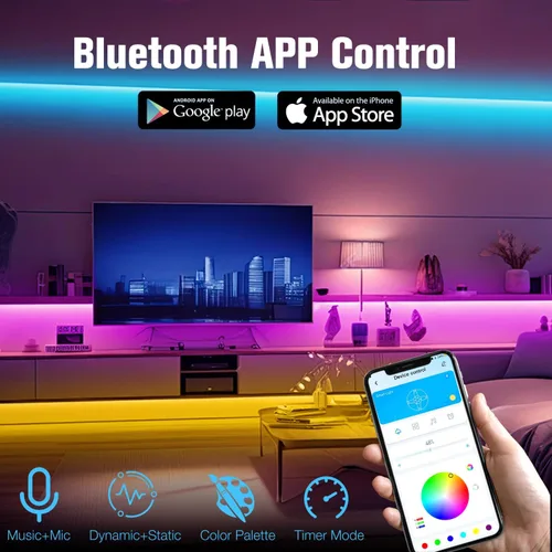 Vista 7 de dalattin Luces LED para Dormitorio 110 Pies (1 Rollo), Tiras de Luces LED Inteligentes con Control de Aplicación y Control Remoto, Tiras de Luz LED