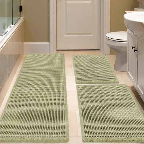 Vista 73 de IM HOME Tapete de baño de punto gofre, color caqui, de 24 x 17 pulgadas, tejido bohemio, moderno, absorbente, antideslizante, suave, lavable