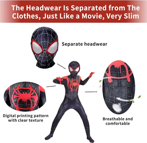 Vista 6 de ArmoQ Disfraz de superhéroe de Halloween para niños, traje elástico de elastano, disfraz de cosplay para niños