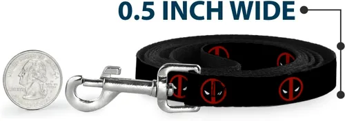 Vista 4 de Buckle-Down Correa para mascotas – Deadpool Logo Negro/Rojo/Blanco – 4 pies de largo – 1 pulgada de ancho