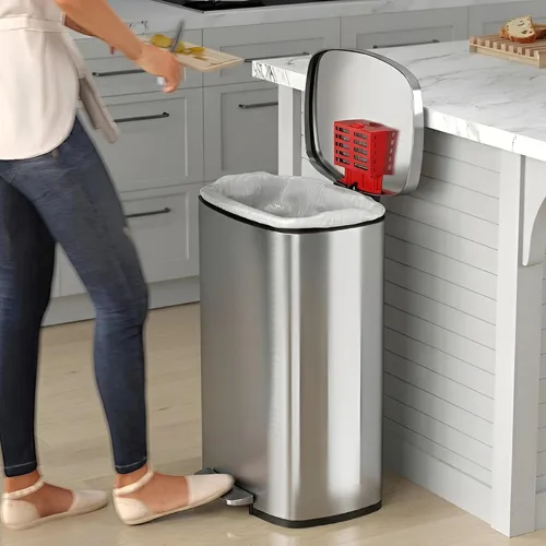 Vista 2 de iTouchless SoftStep - Bote de basura de acero inoxidable, 13.2 galones, sistema de filtro de olores, pedal y tapa con cierre silencioso y fino