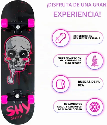 Vista 2 de Nattork - Monopatín completo de 31 pulgadas, patinetas estándar para principiantes, patinetas de trucos de 9 capas de madera de arce canadiense