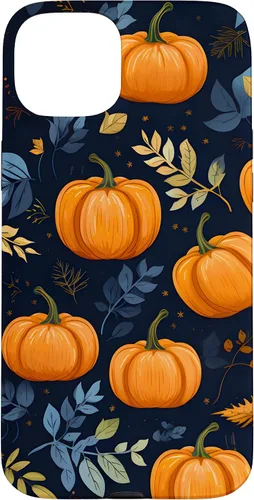 Vista 9 de iPhone 16 Calabazas y Hojas de Otoño Patrón Fondo Oscuro Caso