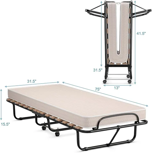 Vista 3 de BestComfort Cama plegable con colchón, cama plegable para invitados con colchón de espuma viscoelástica, cama portátil con marco de acero, cama