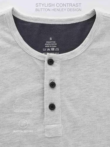 Vista 5 de Camiseta Henley de manga larga clásica y cómoda para hombre