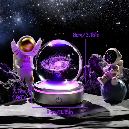 Vista 3 de Bola de cristal de galaxia 3D de 3.15 pulgadas de Arikyrist, regalos de astronomía del universo para adolescentes, niños y hombres, bola decorativa