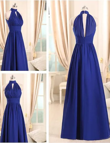 Vista 3 de Uther Vestidos largos de dama de honor de gasa, cuello halter, vestido formal de baile sin mangas