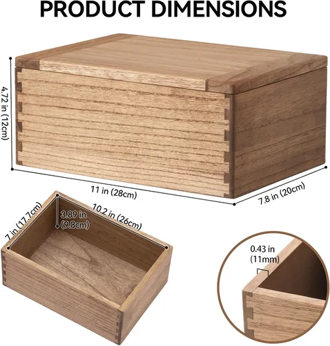 Vista 6 de KIRIGEN Caja de Almacenamiento de Madera con Tapa - Cajas Decorativas para Manualidades, Costura, Recuerdos, Memoria - Caja de Almacenamiento