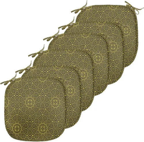 Vista 104 de Lunarable Cojín de asiento para silla de café, siluetas de taza de café expreso con frijoles fuente de cafeína, ilustración de bebidas gourmet