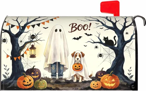 Vista 15 de Halloween Pumpkin Black Cat Mailbox Covers Magnetic Standard Size 18 X 21 Fall Maple leaves Spooky Themed Holiday Decorations Mailbox Wrap Post