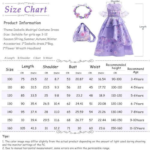 Vista 4 de Encanto Madrigal - Disfraz para niñas, Isabela, cosplay, ropa de juego de rol, disfraz de princesa para niños