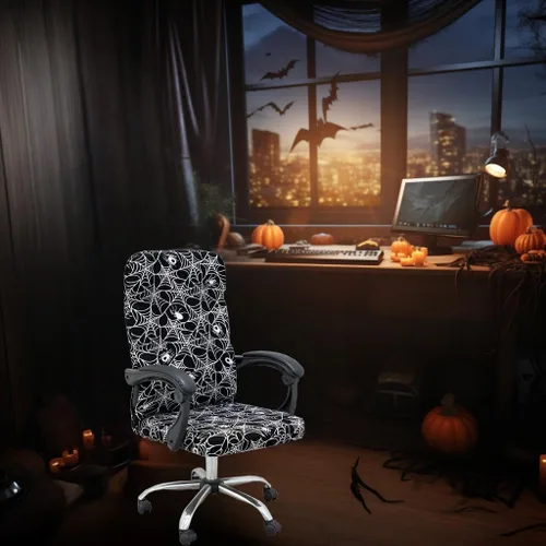 Vista 5 de Fundas para silla de oficina de Halloween, tela de araña gótica, araña espeluznante sobre tema de terror negro, funda elástica para estilo moderno