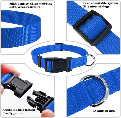 Vista 3 de Collar Azul para Perro Collares Ajustables Básicos para Cachorros Perros Pequeños, Medianos y Grandes Niñas con Collar de Nylon Transpirable