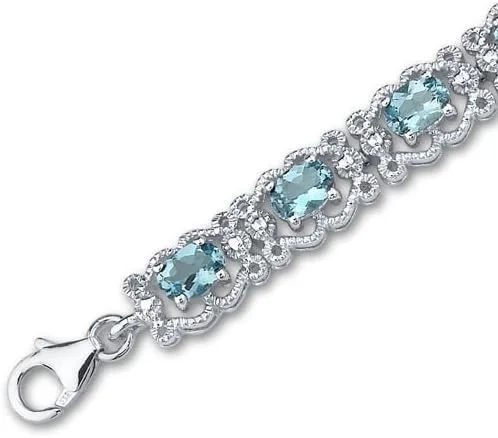 Vista 2 de Peora Pulsera de plata de ley con topacio azul suizo de 8.50 quilates, diseño vintage, Plata de ley, topacio azul suizo