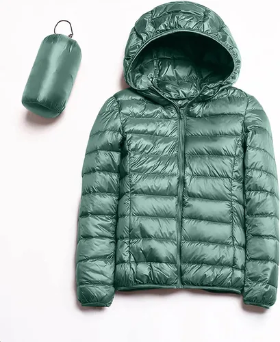 Vista 4 de Chaqueta acolchada ligera para mujer, abrigo de plumón corto con cremallera y capucha para invierno 2023