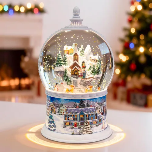 Vista 12 de Globo de nieve musical de Navidad, grandes globos de nieve de Santa Village, caja de música con temporizador de 6 horas, regalo de decoración
