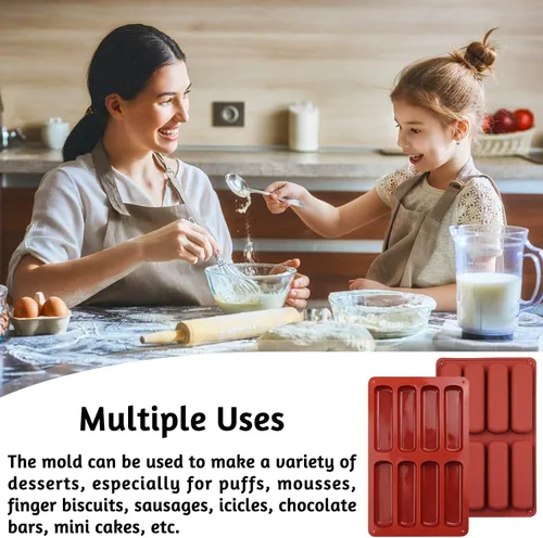 Vista 5 de 2 moldes de silicona para galletas de dedo, 8 cavidades de barras de cereales para hornear, molde de barra de chocolate antiadherente, para Cnady
