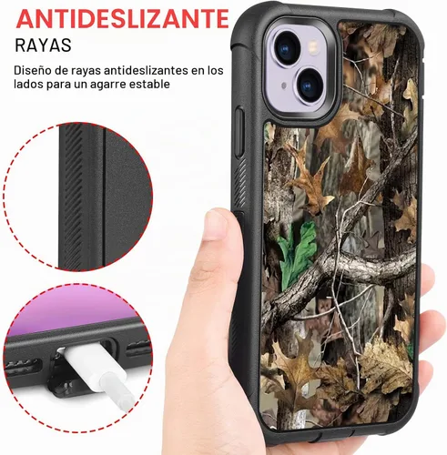 Vista 6 de Carcasa para iPhone 15, diseño de hojas de camuflaje Design for Women Men Boys Kids, 3-Layer Rugged Shockproof Anti-Slip Hard Bumper Silicone