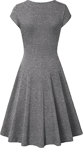 Vista 2 de UQRZAU Women's Casual Dresses 2023 Fashion Solid Color Dress V-Neck Short Sleeve Evening Party Dress Elegant Casual