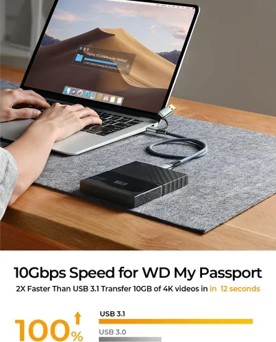 Vista 2 de AINOPE - Cable de disco duro externo micro B a USB C Cbale de 1.5 pies Nylon Braided 10Gbps Data Transfer for MacBook Pro/Air, Tablet/iPad, WD