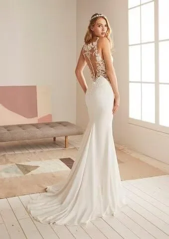 Vista 4 de SYYS Vestido de novia largo de sirena para novia 2024 apliques de encaje vestido de novia SYYS26-F