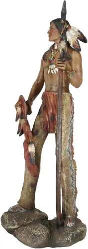 Vista 5 de Ebros Gift Gran nativo americano indio águila guerrero tribal héroe tribal con lanza y escudo de guardia de pie 22 pulgadas de alto, estatua como