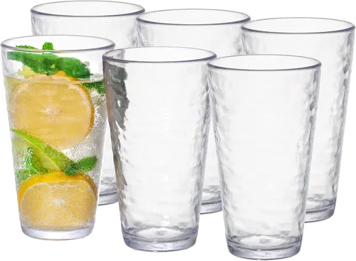 Vista 19 de RIPPLE- Juego de 4 vasos acrílicos de 16 onzas, sin BPA, apilables, aptos para lavavajillas, transparentes