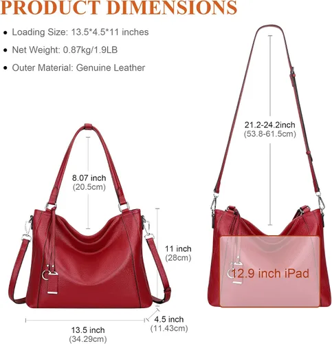 Vista 14 de Over Earth Genuine Leather Purses for Women Large Hobo Bags Lady Shoulder Handbags with Detachable Strap