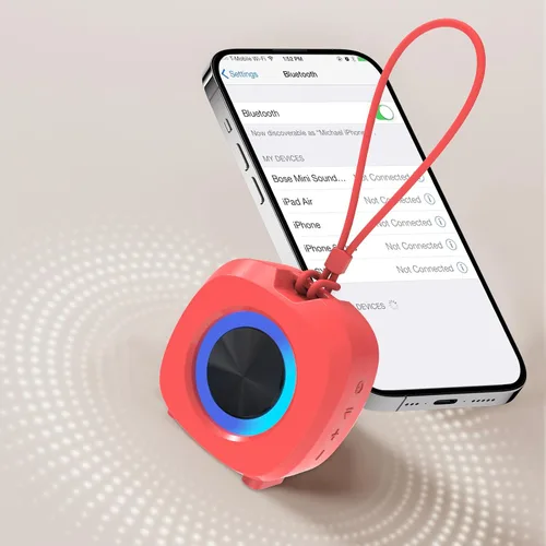 Vista 3 de PEICHENG - Bocina pequeña portátil Bluetooth inalámbrica impermeable IPX5 para ducha, sonido estéreo fuerte con graves profundos, emparejamiento Rojo
