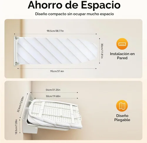 Vista 2 de Tabla de planchar de pared que ahorra espacio, tabla de planchar con mecanismo de giro, estilo giratorio blanco, solapa de rotación de 180°, tabla