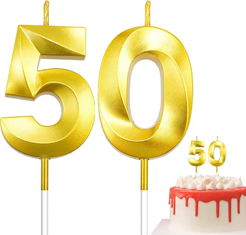 Vista 25 de Velas de 10º cumpleaños de oro champán - Velas de 10 números para decoración de pasteles