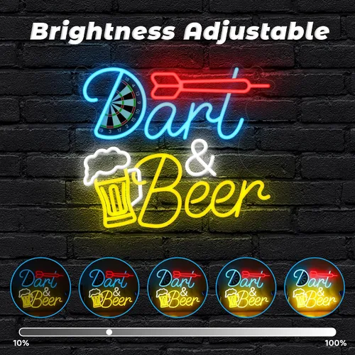 Vista 3 de CoolGift Mart Luz de Neón de Dardos de Cerveza, Letrero de Pared LED de Neón Regulable Alimentado por USB, Decoraciones para Dormitorio Cueva