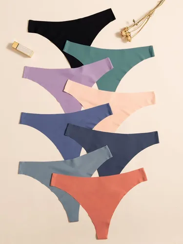 Vista 7 de Paquete de 8 tangas sin costuras para mujer, ropa interior transpirable suave, tangas elásticas, multi para mujer