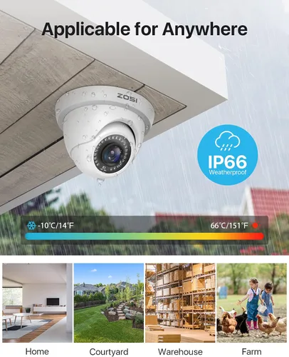 Vista 5 de ZOSI Cámaras de seguridad domo de 1080p (híbridas 4 en 1 HD-CVI/TVI/AHD/960H CVBS analógica), cámara CCTV de vigilancia nocturna de 2 MP