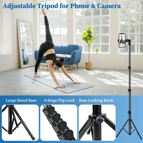 Vista 4 de Nineigh Trípode para Teléfono, Trípode de Palo Selfie de 70", Soporte de Trípode para Teléfono Celular con Control Remoto y Soporte para Teléfono