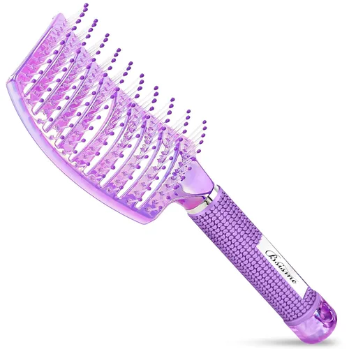 Vista 8 de Cepillo de pelo, cepillo profesional curvado ventilado con cerdas de 0.984 in para un secado más rápido, desenredar para cabello húmedo y seco Marrón