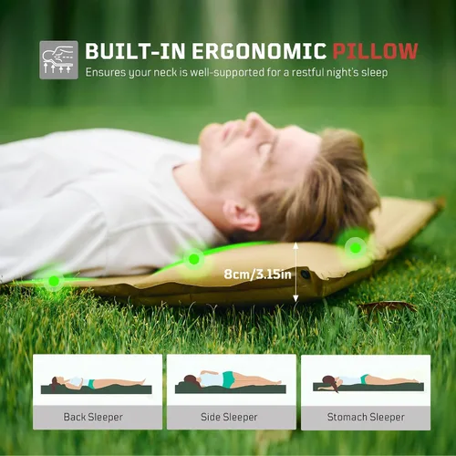 Vista 2 de 1TG Tactical Colchoneta de dormir autoinflable para campamento, colchón inflable aislado para invierno, con almohada, válvulas dobles, espuma