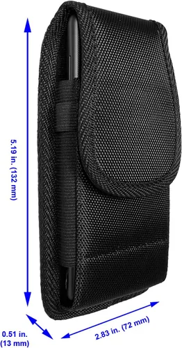 Vista 2 de Funda de nailon para teléfono celular para iPhone 12 Mini, 13 Mini, SE, 5, 5S - Funda vertical de lona para cintura con clip para cinturón/pinzas