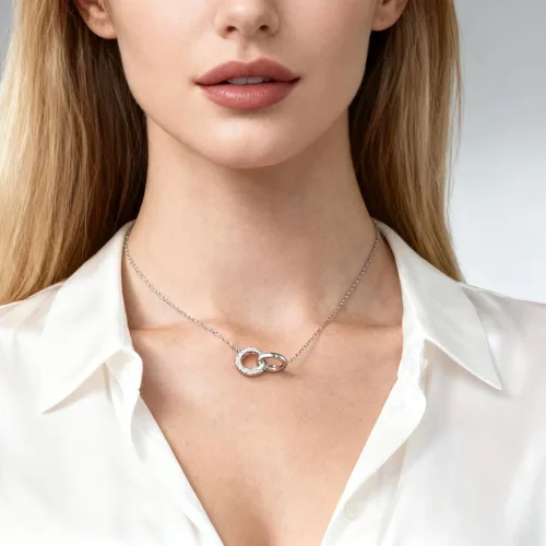 Vista 2 de Gargantilla de plata de ley 925 para mujer, dije de moda, chapado en oro blanco y rosa, diseño de estrella de luna, cadena simple, con cierre