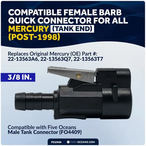 Vista 3 de Five Oceans Conector de extremo de tanque de combustible hembra de púas de 3/8 pulgadas compatible con Mercury (Post-1998), reemplaza la pieza