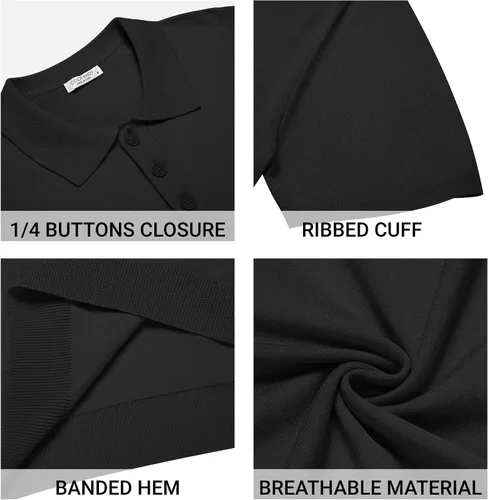 Vista 5 de COOFANDY Polo de punto para hombre, estilo casual, manga corta, con botones, camisa de golf clásica