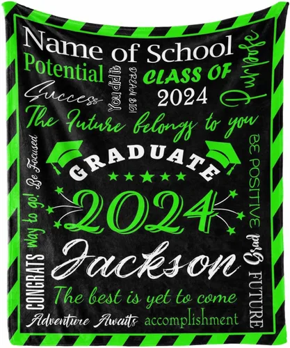 Vista 13 de Manta personalizada con nombre de graduados y escuela para un regalo único, manta personalizada de graduación de clase de 2024, manta suave, 30 x 40